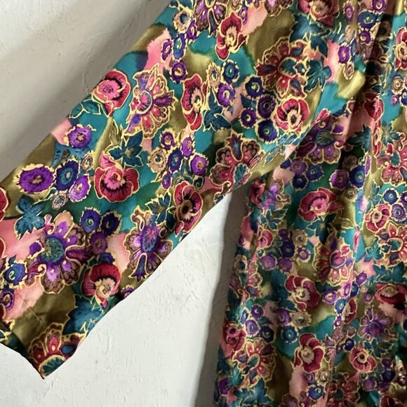 Victoria's Secret Silk Floral Tunic Blouse Womens Medium VTG Cardigan Cover Up - Picture 3 of 11